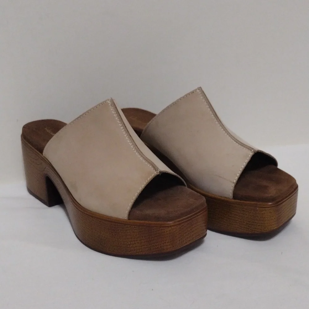 House of Harlow 1960 Leather Platform Block Heel Sandals Lightweight Summer 7.5